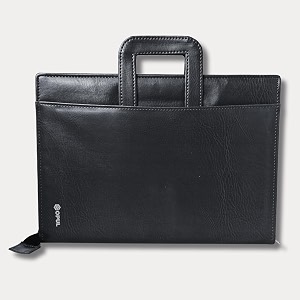 opul premium document file folder with handle- b4 size bigger than a4 and legal - waterproof leatherette document file for certificates with 2 outer pockets - 30 leaves modern black