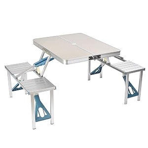 folding aluminum picnic table camping table with 4 seats and umbrella hole lightweight suitcase outdoor portable camping chairs for travel outing gathering bbq amp patiogarden and beach