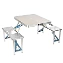 Folding Aluminum Picnic Table, Camping Table with 4 Seats and Umbrella Hole, Lightweight Suitcase Outdoor, Portable Camping Chairs for Travel Outing Gathering BBQ & Patio,Garden and Beach