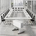 Folding Conference Table with Wheels, Mobile Flip-Top Training Table, Modular Space-Saving Meeting Table for Office, Classroom, Seminar, Library (10, White, 47IN)