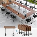 Folding Conference Table with Wheels, Mobile Flip-Top Training Table, Modular Space-Saving Meeting Table for Office, Classroom, Seminar, Library (1, Walnut, 47IN)