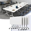 Folding Conference Tables,Flip Top Conference Room Table Mobile Training Tables for 8-10 People,Meeting Table with Silent Wheels for Office Seminar Classroom Tables(8,White,55.1in)