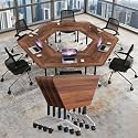 Folding Conference Tables,Flip Top Conference Room Table Mobile Training Tables for 8-10 People,Meeting Table with Silent Wheels for Office Seminar Classroom Tables (6,walnut trapezoid,47.2in)