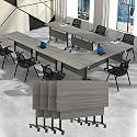Folding Conference Tables,Flip Top Conference Room Table Mobile Training Tables for 8-10 People,Meeting Table with Silent Wheels for Office Seminar Classroom Tables(10,Elm Color,55.1in)