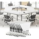 Folding Conference Tables,Flip Top Conference Room Table Mobile Training Tables for 8-10 People,Meeting Table with Silent Wheels for Office Seminar Classroom Tables (10,Trapezoid,47.2in)