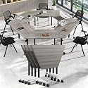 Folding Conference Tables,Flip Top Conference Room Table Mobile Training Tables for 8-10 People,Meeting Table with Silent Wheels for Office Seminar Classroom Tables (6,Elm Trapezoid,47.2in)