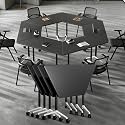 Folding Conference Tables,Flip Top Conference Room Table Mobile Training Tables for 8-10 People,Meeting Table with Silent Wheels for Office Seminar Classroom Tables (6,Dark gray trapezoid,47.2in)