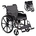 Folding Manual Transport Wheelchair 18 Inch Seat Width with Front and Rear Locking Hand Brakes 24 Inch Quick Release Rear Wheels Non Inflatable PU Tires, Dark Gray