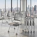 Folding Office Chair with Wheel,Conference Room Chairs with Smooth Armrest-Mesh Back,Rolling Stackable Foldable Desk Chair for Guest Reception Meeting Classroom Training Seminar ,Gray∰with wheel,2