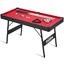 Folding Pool Table, Portable Billiard Game Tables for Kids and Adults, Mini Pool Table with Locking Legs, Adjustable Feet, Balls, Cues, Triangle, Chalk, Brush
