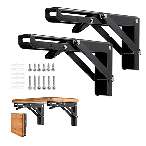 folding shelf brackets - 10 inch 2 pcs heavy duty metal collapsible triangle shelf bracket diy wall mounted foldable shelf bracket space saving for bench table with screws