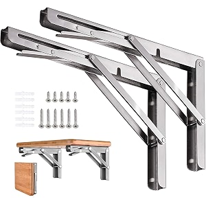 folding shelf brackets 24 inch 2 pcs max load 550lb - heavy duty stainless steel diy wall mounted shelf brackets space saving for table work bench garage workstation stuff supports plant stand