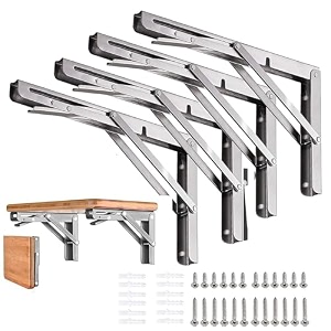 folding shelf brackets 20 inch 4 pcs max load 440lb - heavy duty stainless steel diy wall mounted collapsible shelf brackets space saving for garage workstation stuff supports table workbench
