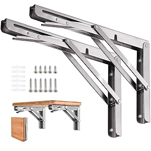 folding shelf brackets stainless steel 16 inch 2 pcs max load 350 lb - heavy duty diy wall mounted collapsible shelf bracket space saving for garage workstation stuff supports table workbench
