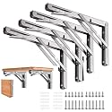 Folding Shelf Brackets 16 inch 4 Pcs Max. Load 350lb - Heavy Duty Stainless Steel DIY Wall Mounted Shelf Brackets Space Saving for Table Work Bench, Garage Workstation, Stuff Supports, Plant Stand