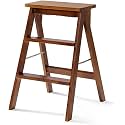 Folding Step Stool Step Stools Folding Stool for Adult/Seniors, Portable Wooden Step Ladder for Kitchen/b(Brown)