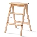 Folding Step Stool Step Stools Folding Stool for Adult/Seniors, Portable Wooden Step Ladder for Kitchen/b(Natural)