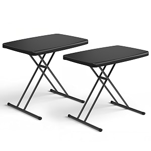 folding table 2 pack30 inch-small desk adjustable height tv tray for laptop couch camping - heavy duty utility foldable table for small spaces no assembly required black granite