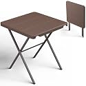 Folding Table, 27 Inch Square Foldable Card Table No Assembly, Portable Coffee Table with Heavy Duty Steel Frame Supports to 400lbs, Ideal for Small Spaces, Picnic, Camping, RV Travel, Parties, Brown