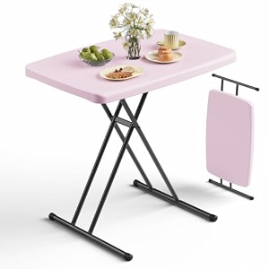 folding table 30 inch - small desk adjustable height tv tray for laptop couch camping - heavy duty utility foldable table for small spaces no assembly required granite pink