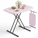 Folding Table 30 Inch - Small Desk Adjustable Height TV Tray for Laptop, Couch, Camping - Heavy Duty Utility Foldable Table for Small Spaces, No Assembly Required, Granite (Pink)