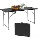 8ft Folding Table with Carrying Handle - Portable Plastic Fold-in-Half Table with Safety Locks, Lightweight &amp; Durable for Parties, Dining, Weddings, Events, Picnics,Indoor &amp; Outdoor Use (White, 8FT)