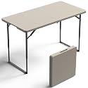 Folding Table, 4FT Foldable Picnic Table with Carrying Handle, Heavy Duty Fold-in-Half Portable Table for Weddings, Camping, RV Travel, Parties, BBQs, and Indoor Use, Easy to Fold and Store, Khaki