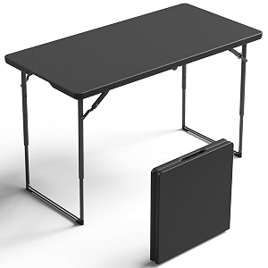 folding table 4ft heavy duty plastic table with handle foldableampportable fold-in-half utility tables for outdoor dining wedding events indoor picnic camping party black