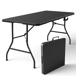 folding table 5ft heavy duty plastic table with handle foldableampportable fold-in-half utility tables for outdoor dining wedding events indoor picnic camping party coffee black