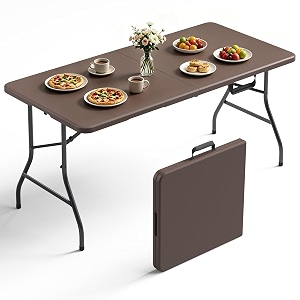 folding table 5ft heavy duty plastic table with handle foldableampportable fold-in-half utility tables for outdoor dining wedding events indoor picnic camping party brown