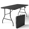 Folding Table 5FT Heavy Duty Plastic Table with Handle, Foldable&Portable, Fold-in-Half Utility Tables for Outdoor, Dining, Wedding, Events, Indoor, Picnic, Camping, Party, Coffee Black