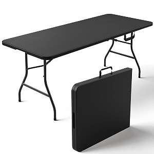 folding table 6ft heavy duty plastic table with handle foldableampportable fold-in-half utility tables for outdoor dining wedding events indoor picnic camping party black