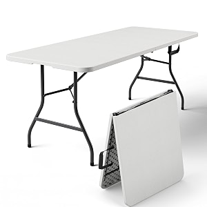 folding table 6ft heavy duty plastic table with handle foldableampportable fold-in-half utility tables for outdoor dining wedding events indoor picnic camping party white