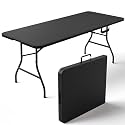 Folding Table 6FT Heavy Duty Plastic Table with Handle, Foldable&Portable, Fold-in-Half Utility Tables for Outdoor, Dining, Wedding, Events, Indoor, Picnic, Camping, Party, Black
