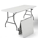 Folding Table 6FT Heavy Duty Plastic Table with Handle, Foldable&Portable, Fold-in-Half Utility Tables for Outdoor, Dining, Wedding, Events, Indoor, Picnic, Camping, Party, White