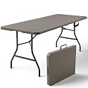 Folding Table 6FT Heavy Duty Plastic Table with Handle, Foldable&Portable, Fold-in-Half Utility Tables for Outdoor, Dining, Wedding, Events, Indoor, Picnic, Camping, Party,Khaki