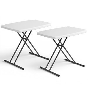 folding table- small desk adjustable height tv tray for laptop couch camping - heavy duty utility foldable table for small spaces no assembly required white granite white 30in-2pack