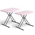 Folding Table- Small Desk Adjustable Height TV Tray for Laptop, Couch, Camping - Heavy Duty Utility Foldable Table for Small Spaces, No Assembly Required, White Granite (Pink, 30in-2pack)