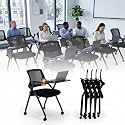 Folding Training Chairs with Desk Attached, Heavy Duty Conference Room with Wheel and Writing Tablet & Cup Holder, Space-Saving Nesting Stackable Chairs for Office, Classroom, Seminar Meeting