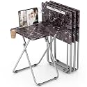 Folding TV Tray Table with Cup Holder, TV Dinner Table with Sturdy MDF Top, Eating Trays with Tablet Slot for Living Room, Bedroom, Sofa (Black Marble, 4Pcs)