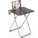 Folding TV Tray Table,TV Dinner Table with Sturdy MDF Top, Foldable Desk with Cup Holder Portable, Eating Trays for Living Room with No Assembly Required, 15 x 18.9 x 25.6 in (Black Marble)