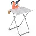 Folding TV Tray Tables, TV Dinner Trays for Eating, Portable Tv Trays with Cup Holder, Folding Tray Side Table, Foldable Snack Table for Bed, Sofa, (White Marble, 1PC)