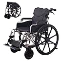 Folding Wheelchair for Adults 18 Inch Wide Seat Removable Washable Backrest Dual Brakes Anti Tipping Device Quick Release Tires, Black+Silver