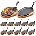 FoldTier 12 Sets Cast Iron Fajita Skillet 10.63"x6.89" with Wooden Base