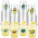 FoldTier 50 Pcs Hero Cups 12 oz Plastic Hero Birthday Cups Clear Theme Disposable Glasses Super Theme Beverage Glasses for Home Kitchen Birthday Party Favors Supplies Decoration