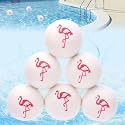 FoldTier 6 Pack Hot Tub Scum Absorber Balls, 3 Inch Flamingo Pattern Floating Pool Spa Cleaner, Washable Reusable Hot Tub Sponge Accessories for Oils Lotions, Prevents Scum Lines & Filter Clogs