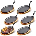 FoldTier 6 Sets Cast Iron Fajita Skillet 10.63"x6.89" with Wooden Base