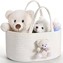FoldTier Diaper Caddy Organizer Teddy Bear Basket for Nursery with Handle Baby Shower Storage Bin Portable Cotton Rope Gift Bag for Changing Table Cart Car Baby Wipes Newborn Essentials(Creamy White)