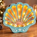 FoldTier Seashell Display Case with Lights Wooden Seashell Holder
