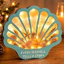 FoldTier Seashell Display Case with Lights Wooden Seashell Holder